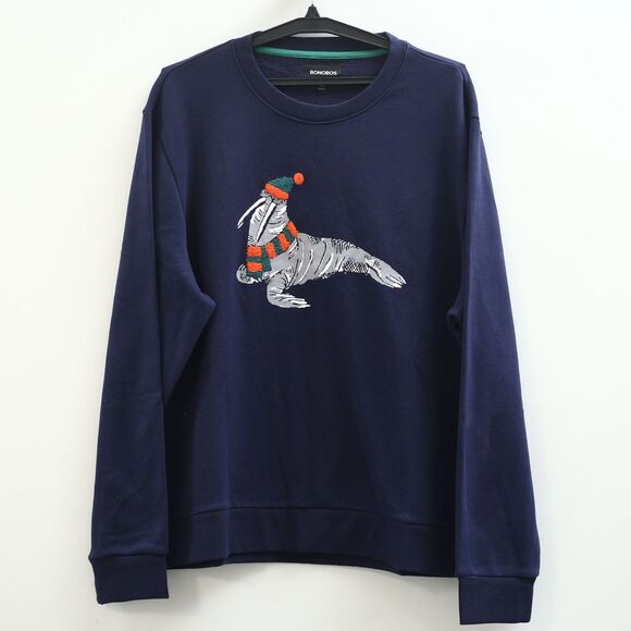 BONOBOS Critter Supersoft Fleece Crew Sweater Embroidered Long Sleeve XL 283610 - Picture 1 of 5